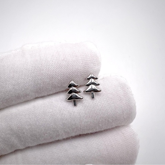 .925 Sterling Silver Christmas Tree Stud Earrings - Picture 4 of 13